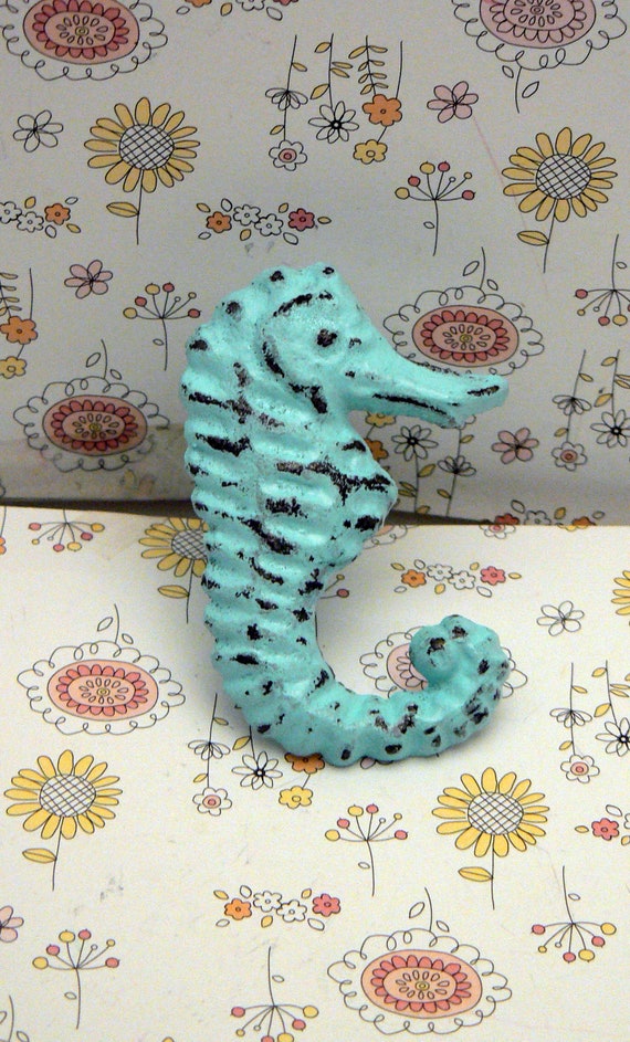 Seahorse Cottage Chic Beach Blue Cast Iron Drawer Pull Knob Etsy