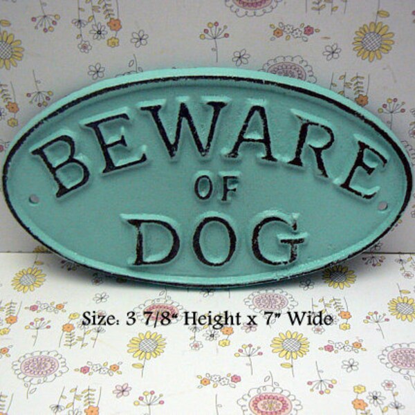 Beware of Dog Sign Light Beach Blue For Fence Yard Pen Kennel Gate Wall Door House Metal Shabby Sign Home and Porch Canine Warning Plaque
