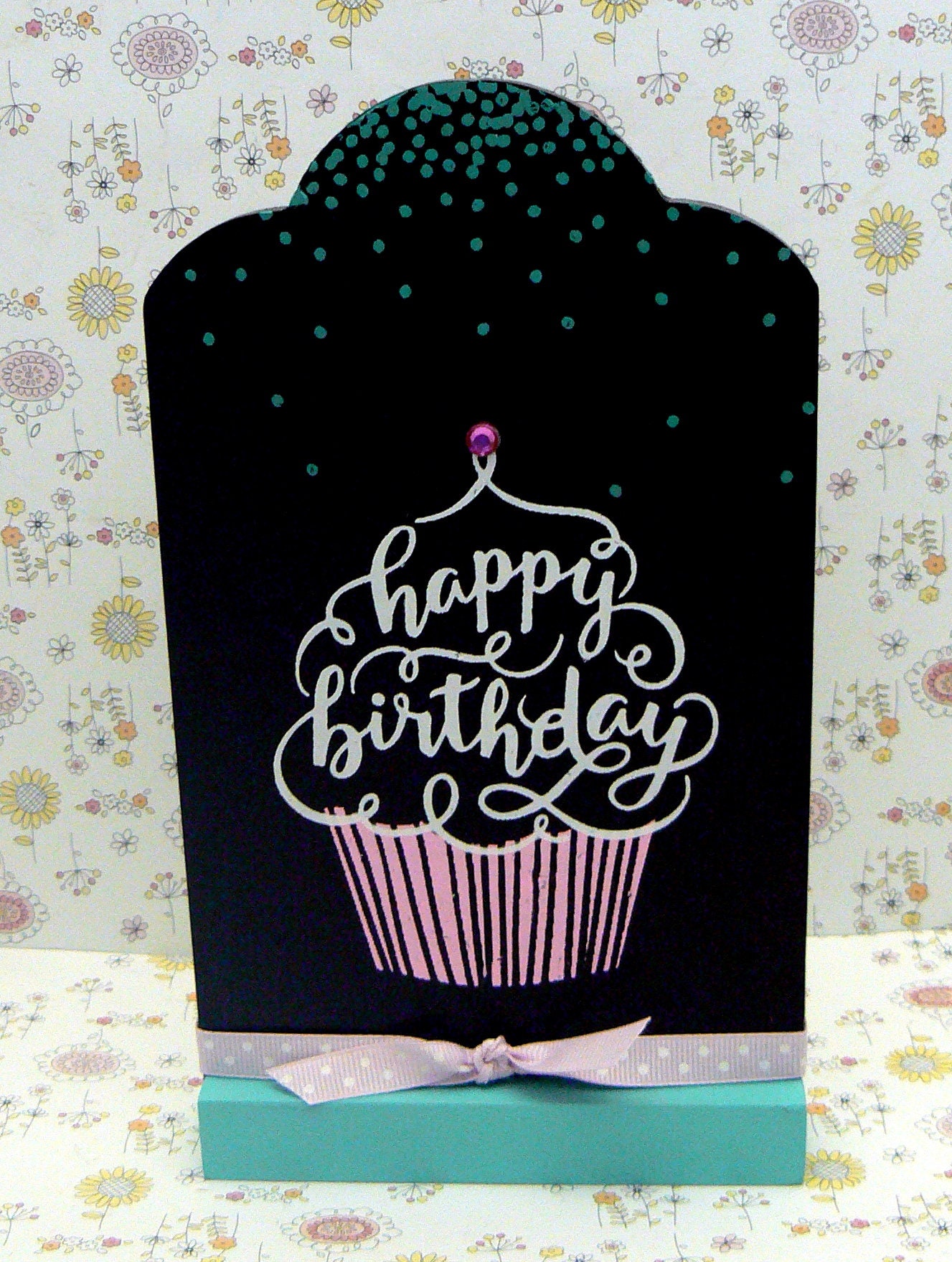 Happy Birthday Cupcake Sign Chalkboard Plaque on Wood Stand Etsy