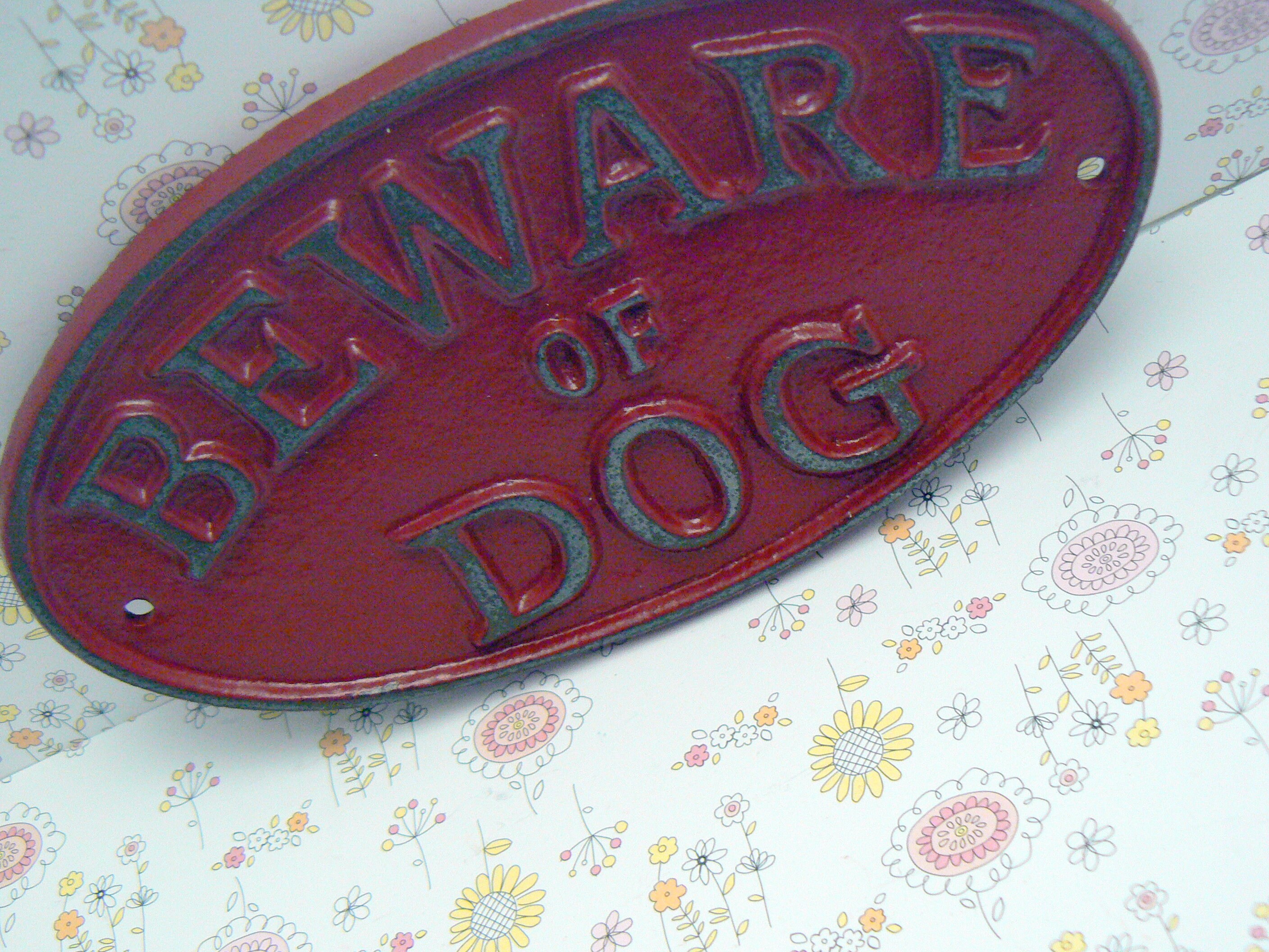 Beware of Dog Shabby Chic Small Cast Iron Sign Red Gate ...