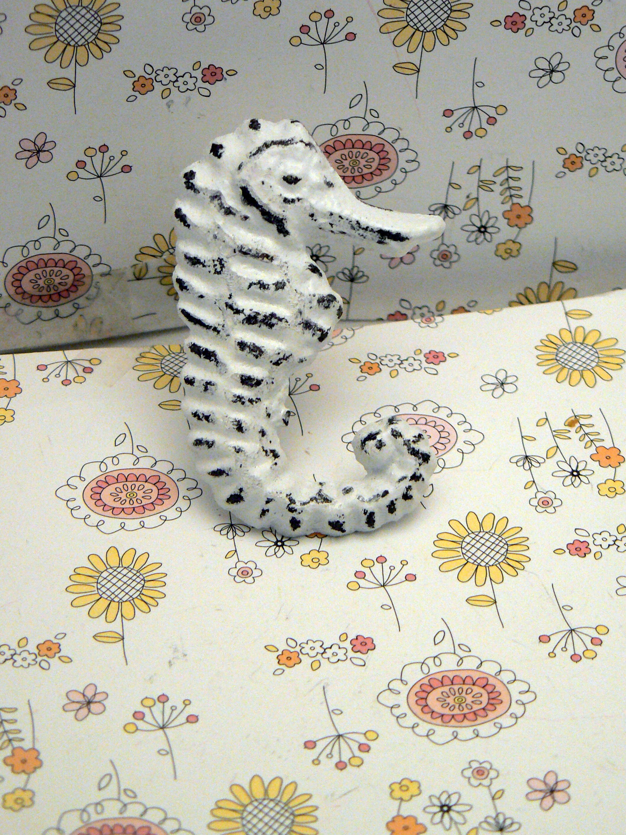 Seahorse Cottage Chic Beach White Cast Iron Drawer Pull Knob