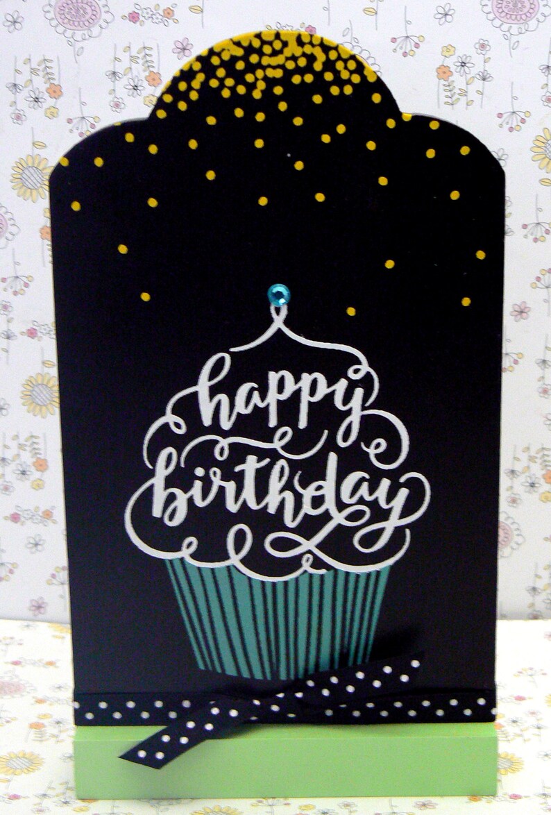 Happy Birthday Cupcake Sign On Wood Stand Office Home Table Etsy