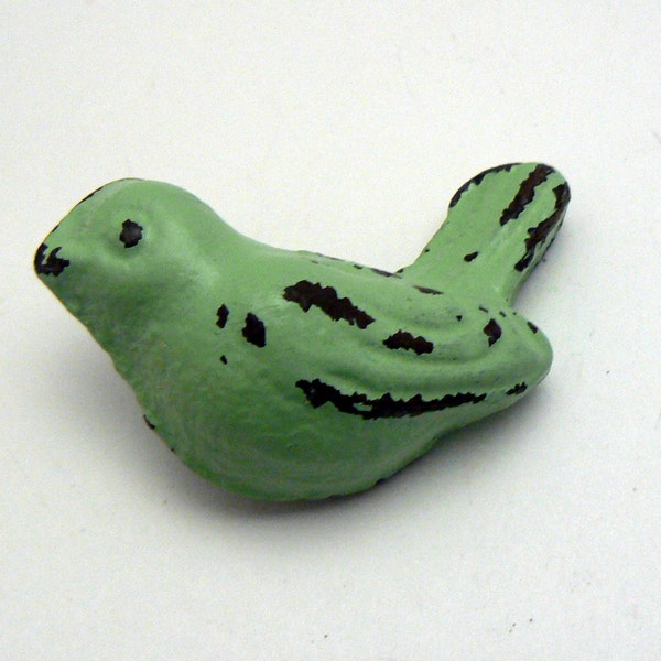 Bird Knob Small Cottage Chic Shabby Elegance Cast Iron Distressed Minty Pistachio Light Green Drawer Pull Knob Cabinet Knobs