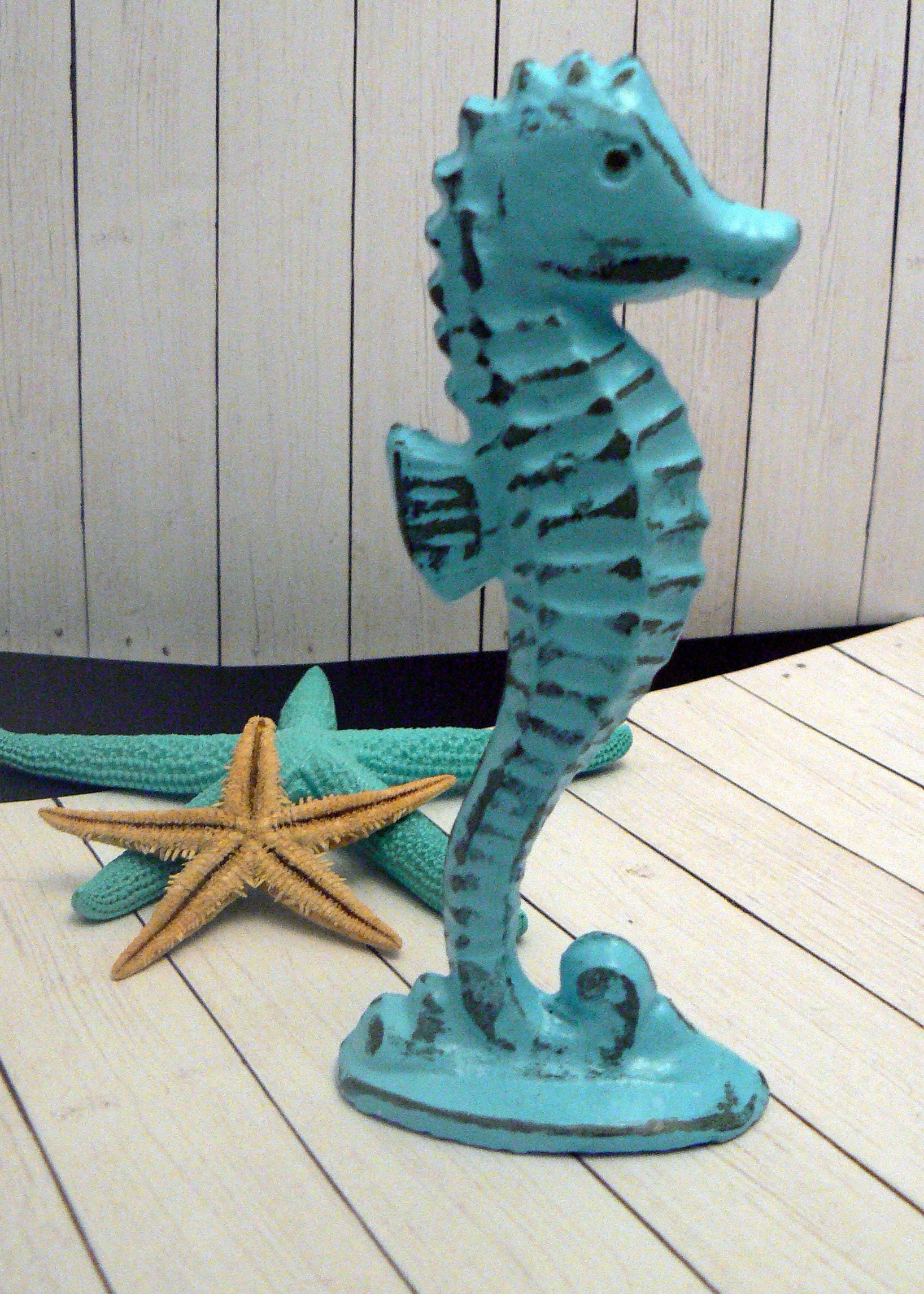 Seahorse Statue Cast Iron Figurine Stand Nautical Sea Horse Etsy