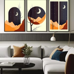 3er-Set Nachtlandschaftsdrucke – Dunkle ästhetische Wandkunst – Digitaler Download Poster-Set – Sternenhimmel zum ausdrucken