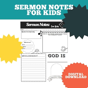 Sermon Notes for Kids - Digital download PDF