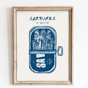 Sardines Print, Sardine Tin Vintage Poster, Vintage Retro Wall Art, Fish Print, Maximalist Poster, Eclectic Wall Art, Colorful Kitchen Art