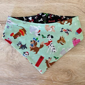 Double-Sided Christmas Dog Bandana: Cartoon Dog Pals, Holiday Puppy Clothes