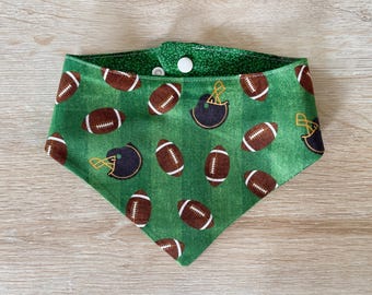 Double-Sided Fall Football Dog Bandana, XS-XL Sizes , Snap-On Adjustable Pup Bandana, Dog Clothing, Pet Clothing | Pet Gifts