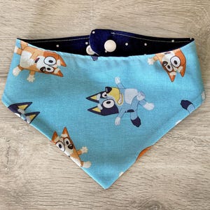 Double-Sided Bluey Cartoon Dog Bandana | Halloween Dog Costume | Dog Scarf | Snap On Puppy Bandana | Dog Accessories