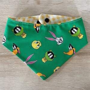 Double-Sided Looney Tunes Cartoon Dog Bandana | Halloween Dog Costume | Dog Scarf | Snap On Puppy Bandana | Dog Accessories