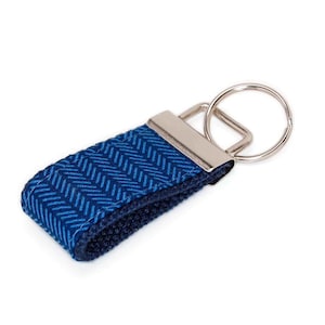 Blue Herringbone Mini Keychain - Finger Size Key Fob - Pocket size Keychain