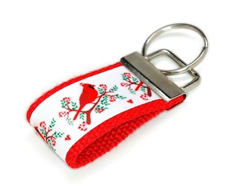 Cardinal Mini Keychain - Red Cardinals Finger Size Key Fob Choice of Accent Color