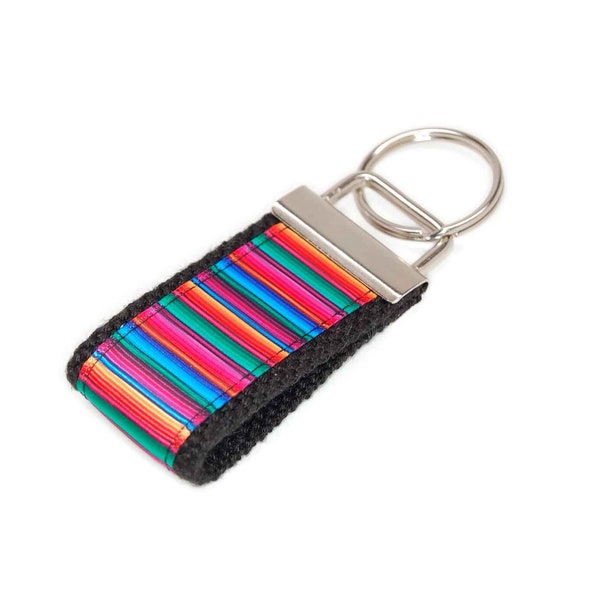 Serape Stripe Mini Keychain - Colorful Striped Key Fob - Small Purse Keychain - Backpack Key Fob