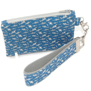 Shark Fabric Zipper Pouch - Small Bag with Sharks to hold Your Money, Coins and Cards -Handmade Gift for Shark Lover