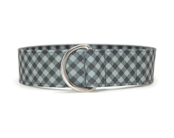 Black and Gray Fabric Belt - Classic D-Ring in Adult Youth and Toddler - 1.5" Wide - Plaid Check - Custom Belts