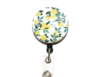 Lemon Badge Reel, Floral Badge Reel, Summer Fruit Badge, Grocery Worker Gift, Fun Springtime Badge Reel