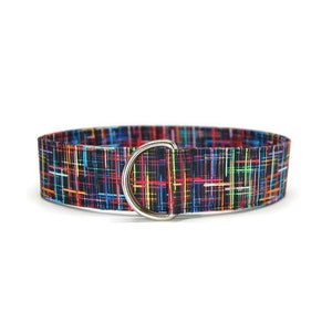 Colorful Fabric Belt - Crosshatch Lines in a Rainbow of Colors with Adjustable D-Ring Adult Youth Child Belts