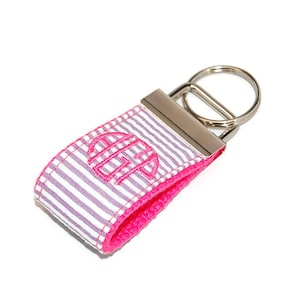Monogrammed Seersucker Keychain: Embroidered Initial Key Fob