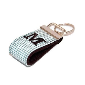 Gray and Black Houndstooth Mini Monogrammed Keychain Custom Embroidered Initial or Three Letter Key fob  -  Great Mens gift