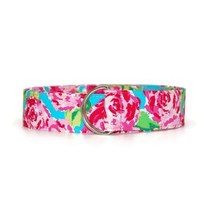 Ladies Floral Belt - Roses on Aqua Mint Fabric - Adjustable D-Ring Belt Adult and Youth - You Pick The Perfect Size