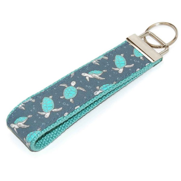 Sea Turtle Keychain - Sea Life Key Fob Wristlet - Swimming Turtles Bag Tag