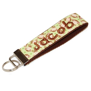 Embroidered Monkey Keychain Wristlet - Personalized Initial Key Fob