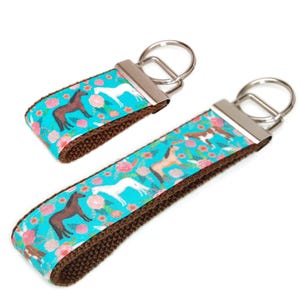 Horse Keychain - Fabric Wristlet - Equine Horses Key Fob