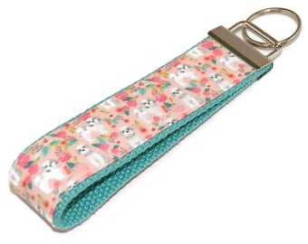 Shih Tzu Keychain - Dog and Floral Fabric Key Fob Wristlet