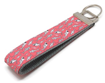 Shark Keychain: Coral Pink Nautical Key Fob - Wristlet Strap