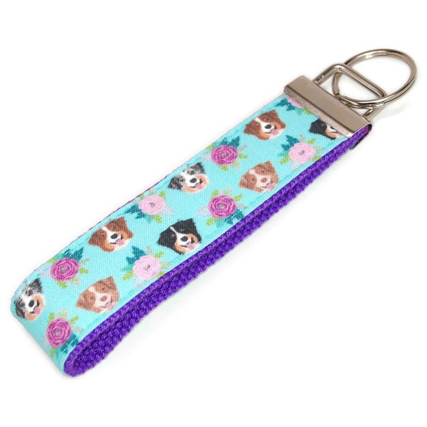 Australian Shepard Keychain - Aussie Dog Key Fob Wristlet - Dog Lover Gift