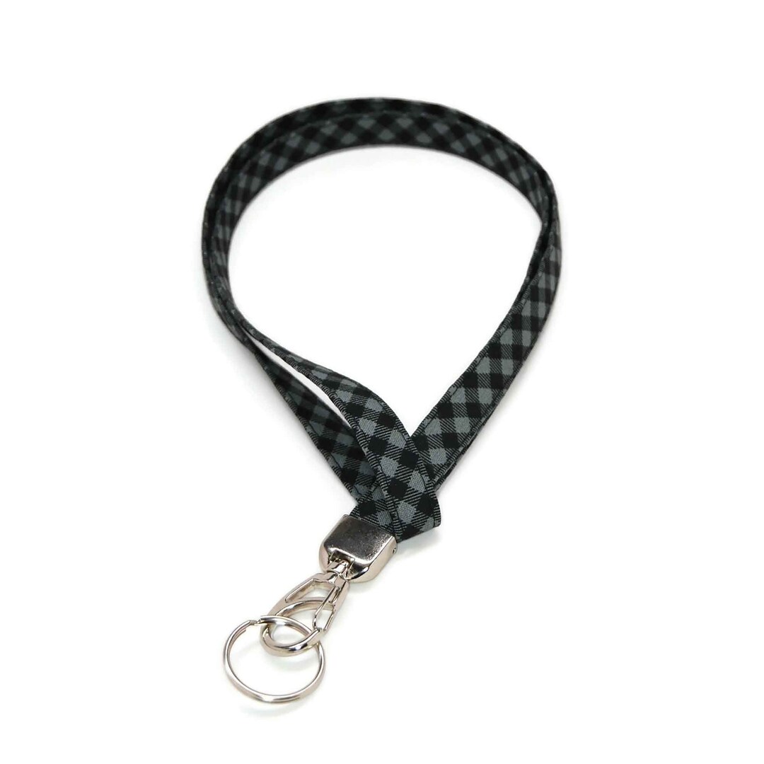 Black and Gray Plaid Check Lanyard Soft Fabric ID Badge Holder for Your