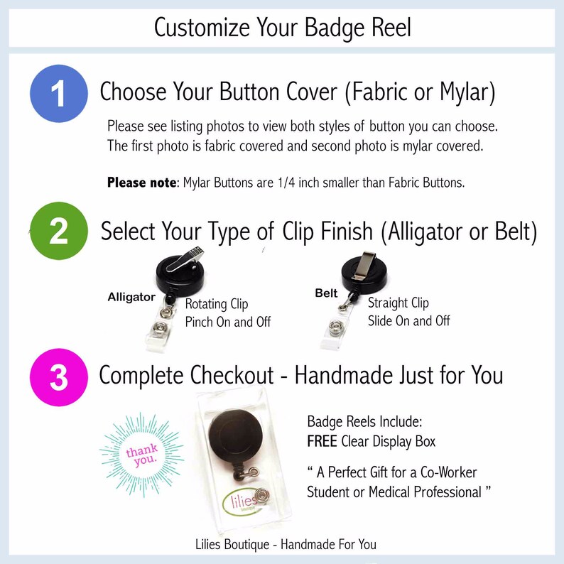 panda bear badge clip options for the backside and picture of gift box