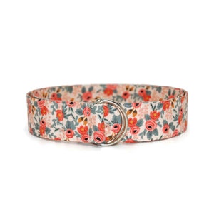 Floral Fabric Belt - Ladies Coral Flower Fabric D Ring Belts - Handmade with Cotton Fabric - You Pick The Perfect Size
