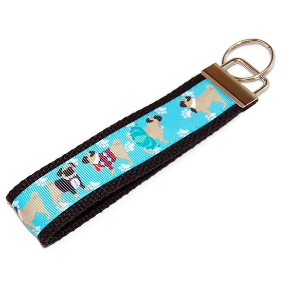 Pug Keychain Wristlet - Pugs all Dressed up in Tuxes and Tutus - Dog Lover Key fob