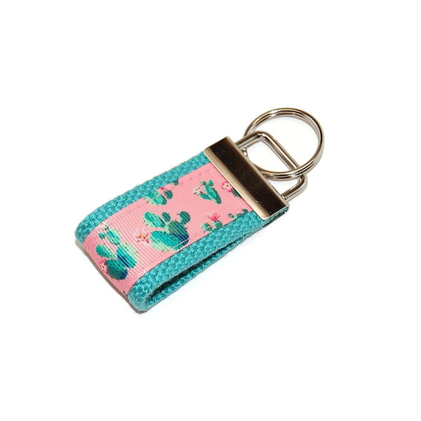 Cactus Mini Keychain - Cute Mint and Coral Finger Key Fob