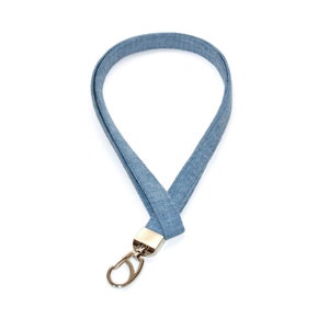 Blue Chambray Cotton Lanyard - ID Badge Holder for Your Name Tag or Keys with Optional Safety Break Away