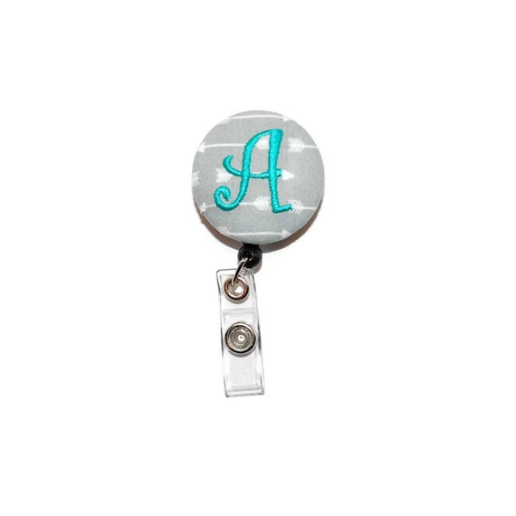 Arrow Badge Reel Light Grey and Mint Single Letter Personalized