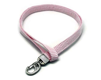 Light Pink Seersucker Fabric Lanyard ID badge holder with Optional Safety Break Away