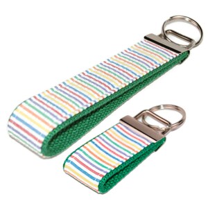 Rainbow Seersucker Keychain Wristlet: Custom Accent Color, Preppy Key Fob