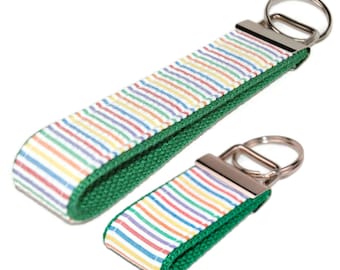 Rainbow Seersucker Keychain Wristlet: Custom Accent Color, Preppy Key Fob