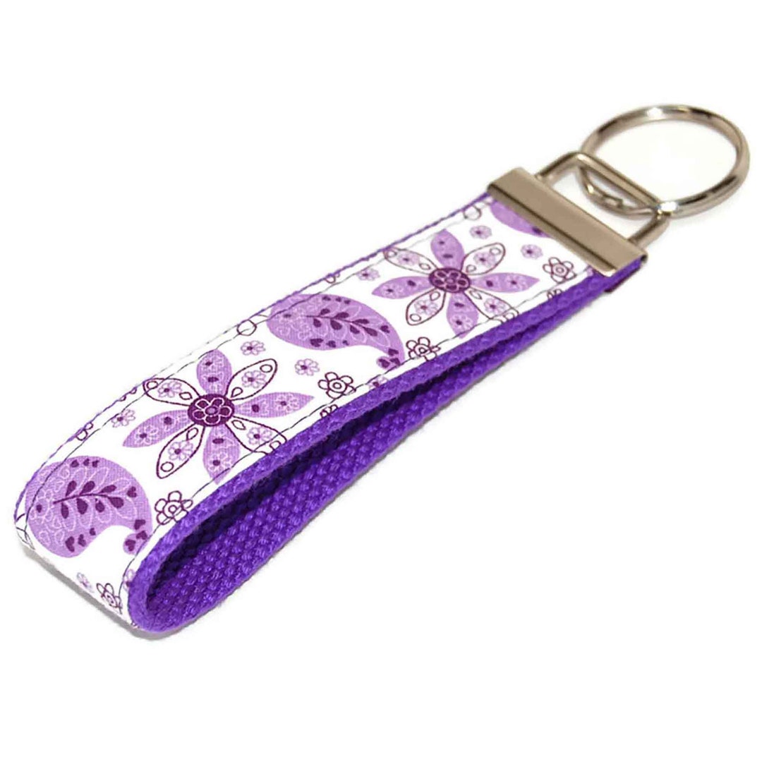 Purple Keyring Purple Floral Keychain: Fabric Wristlet Key Fob - Etsy