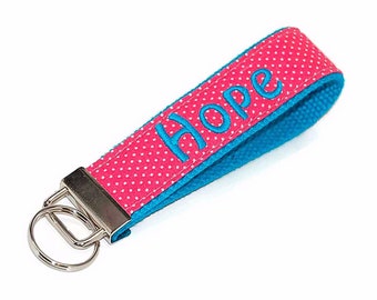 Pink and Turquoise Monogrammed Keychain - Custom Embroidered Name Key fob - Preppy Wristlet Letter or Monogram