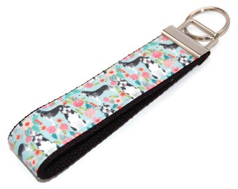 Siberian Husky Keychain - Dog Fabric Key Fob Wristlet