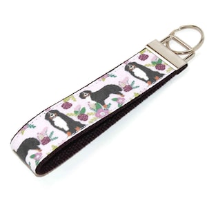 Bernese Mountain Dog Keychain Fabric Key Fob Wristlet Dog Walker Gift image 1