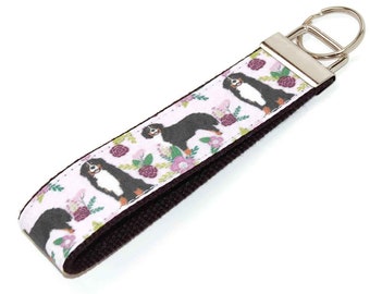 Bernese Mountain Dog Keychain - Fabric Key Fob Wristlet - Dog Walker Gift