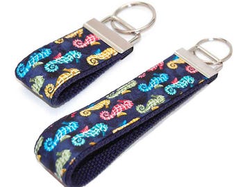 Seahorse Splash Keychain - Nautical Key Fob Wristlet