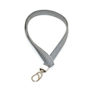 Black Houndstooth Fabric Lanyard - ID Badge Holder  for Your Name Tag or Keys - Optional Safety Break Away