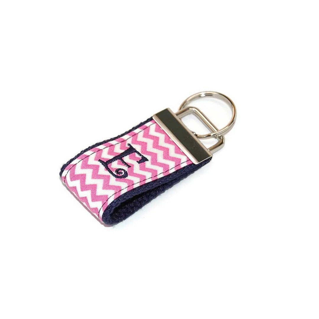 Monogram Keychain: Pink Chevron, Navy Initial Key Fob - Etsy