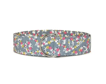 Gray Wildflower Floral D-Ring Belt: Handmade Cotton Belt